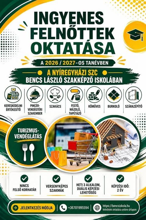 INGYENES FELNŐTTOKTATÁS A 2026/2027-ES TANÉVBEN!