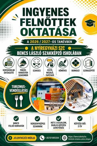 INGYENES FELNŐTTOKTATÁS A 2026/2027-ES TANÉVBEN!